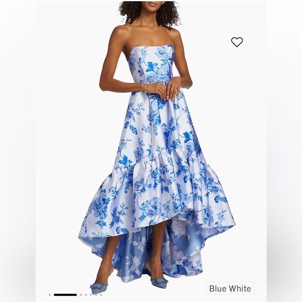 Strapless Blue White Floral High-Low Wedding Dress